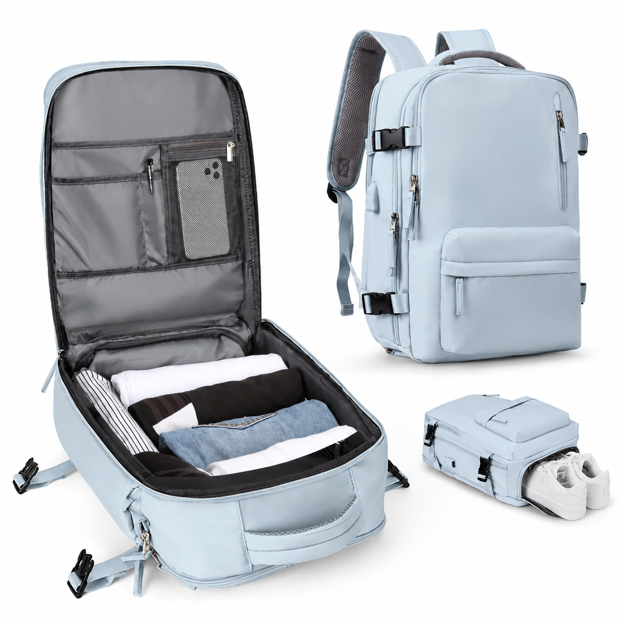 Carry-On Backpack for Travel with Laptop Compartment and Shoe Pocket
