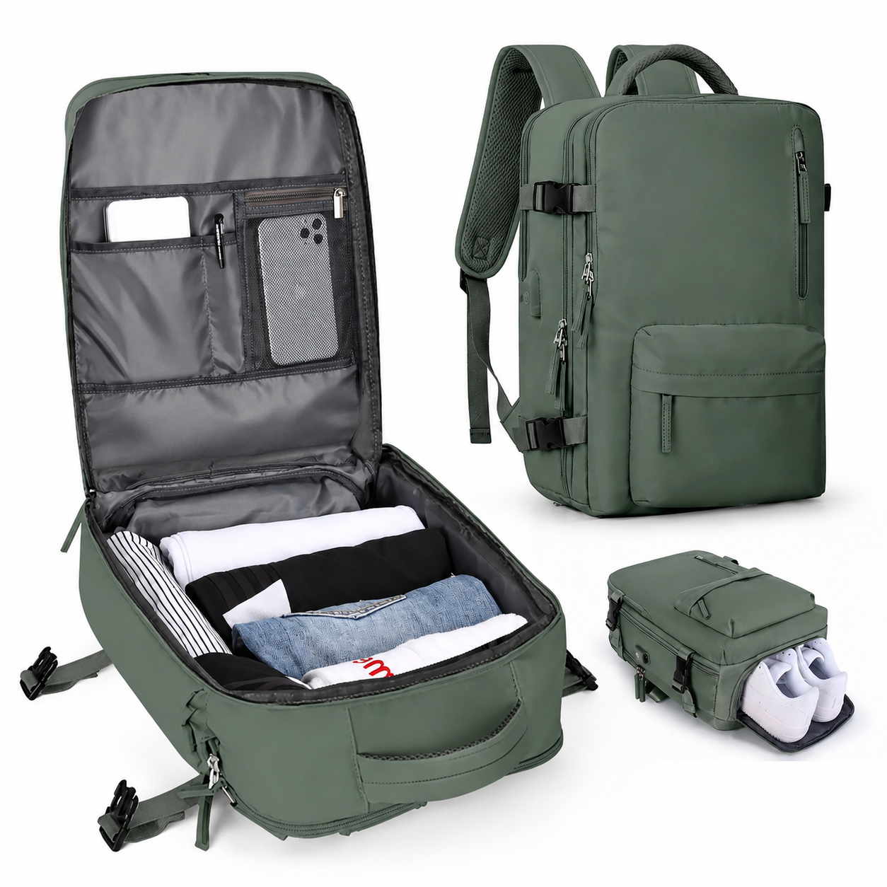 Carry-On Backpack for Travel with Laptop Compartment and Shoe Pocket