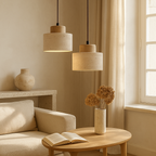 Cylindrical Shade Pendant Light in Natural Travertine Stone