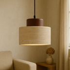 Cylindrical Shade Pendant Light in Natural Travertine Stone