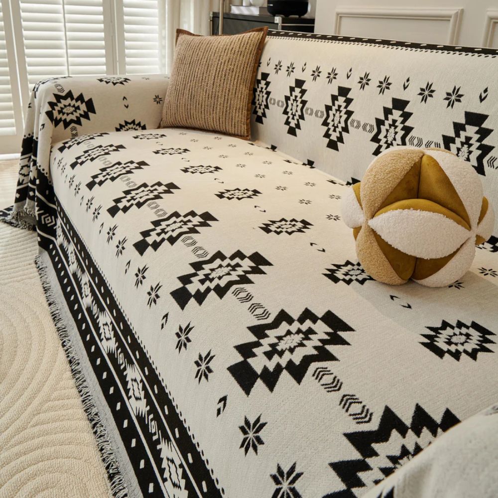 Reversible Sofa Protector - Soft Chenille Fabric, Tribal Pattern