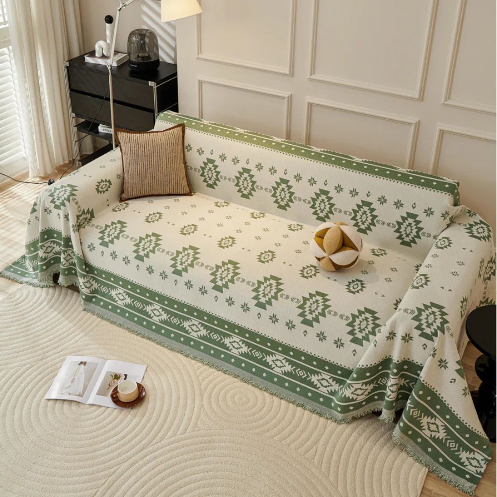 Reversible Sofa Protector - Soft Chenille Fabric, Tribal Pattern