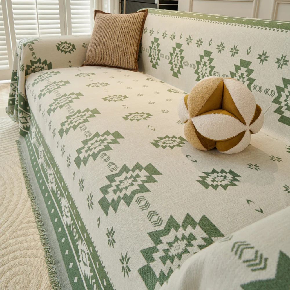 Reversible Sofa Protector - Soft Chenille Fabric, Tribal Pattern