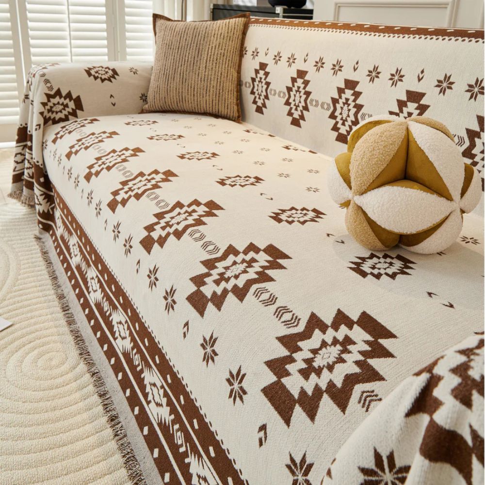 Reversible Sofa Protector - Soft Chenille Fabric, Tribal Pattern