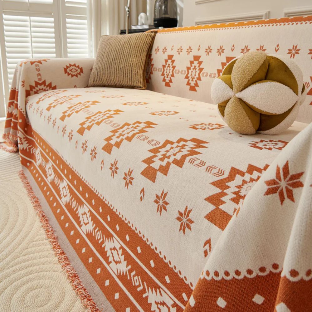 Reversible Sofa Protector - Soft Chenille Fabric, Tribal Pattern