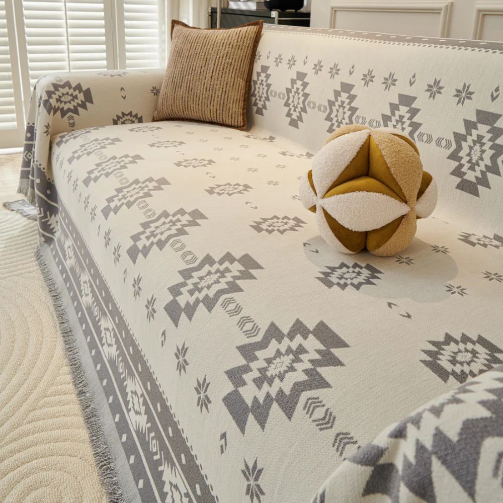 Reversible Sofa Protector - Soft Chenille Fabric, Tribal Pattern