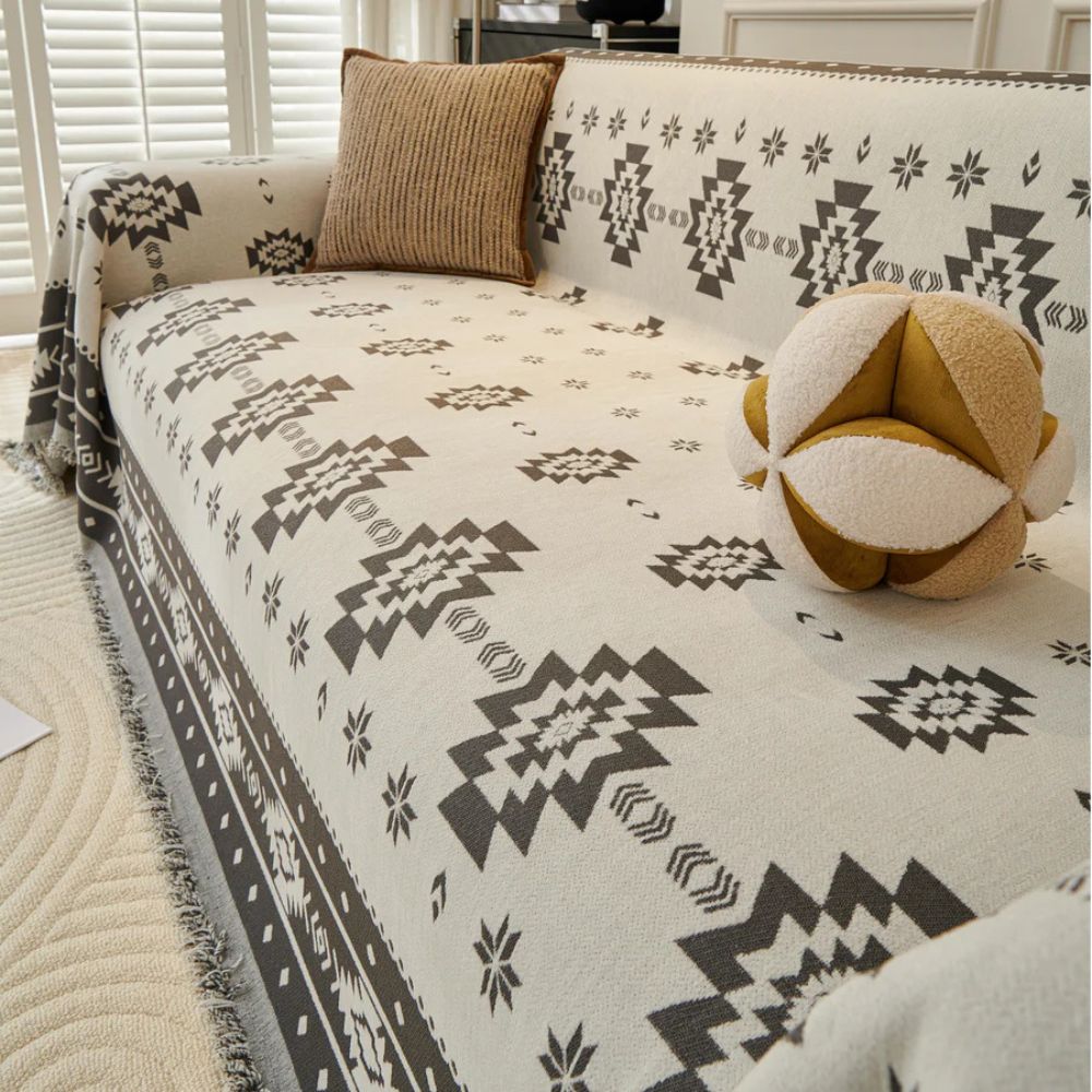 Reversible Sofa Protector - Soft Chenille Fabric, Tribal Pattern