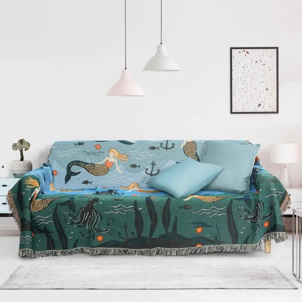 Water-Themed Sofa Cover in Cotton-Polyester Blend