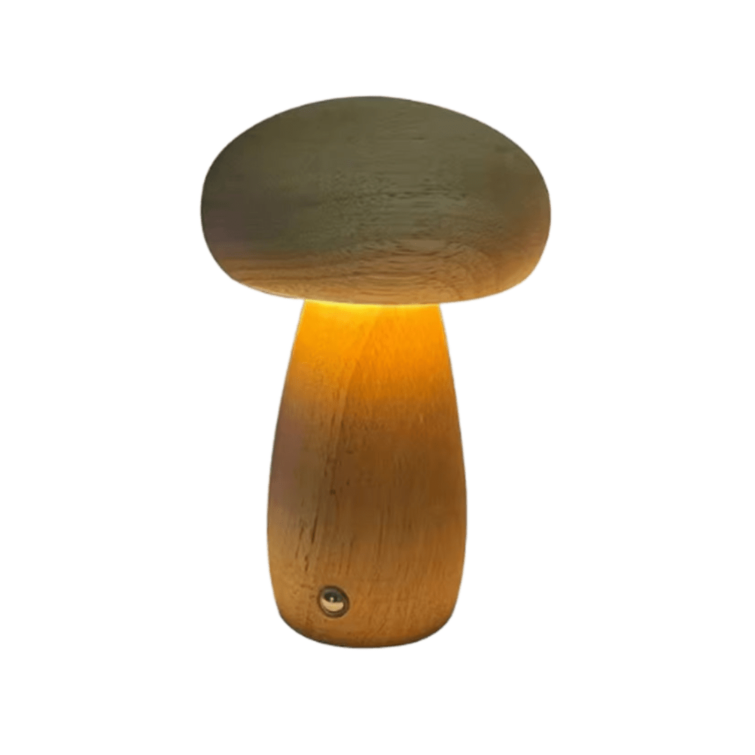 Rechargeable Night Light with Portobello Mushroom Design and Wooden Base