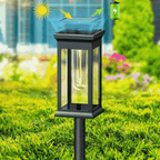 Garden Solar Post Lights Featuring Glass Panels and Metal Structure