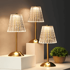 LED Table Lamp with Fluted Glass Shade – Rechargeable Design