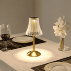LED Table Lamp with Fluted Glass Shade – Rechargeable Design