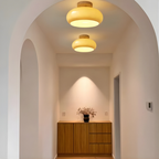 Flush Mount Ceiling Light with Glass and Wood Accent