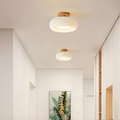Flush Mount Ceiling Light with Glass and Wood Accent
