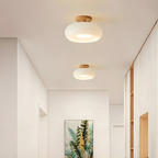Flush Mount Ceiling Light with Glass and Wood Accent