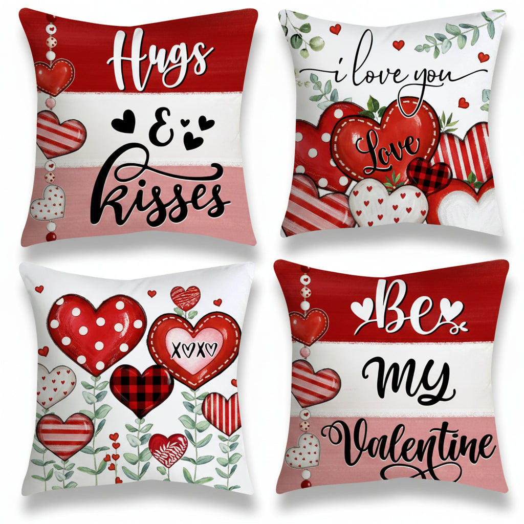 Set of Polyester Cushion Covers with Valentine Heart Design