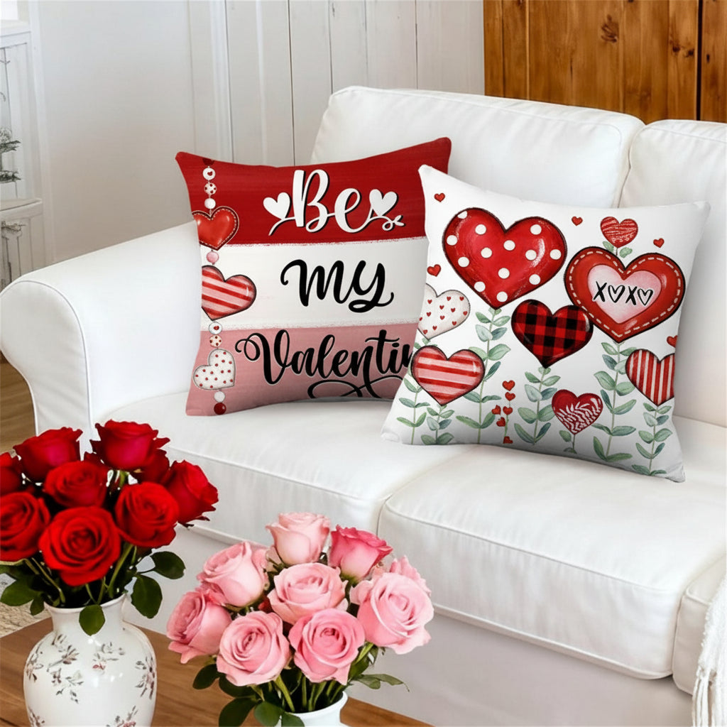 Set of Polyester Cushion Covers with Valentine Heart Design