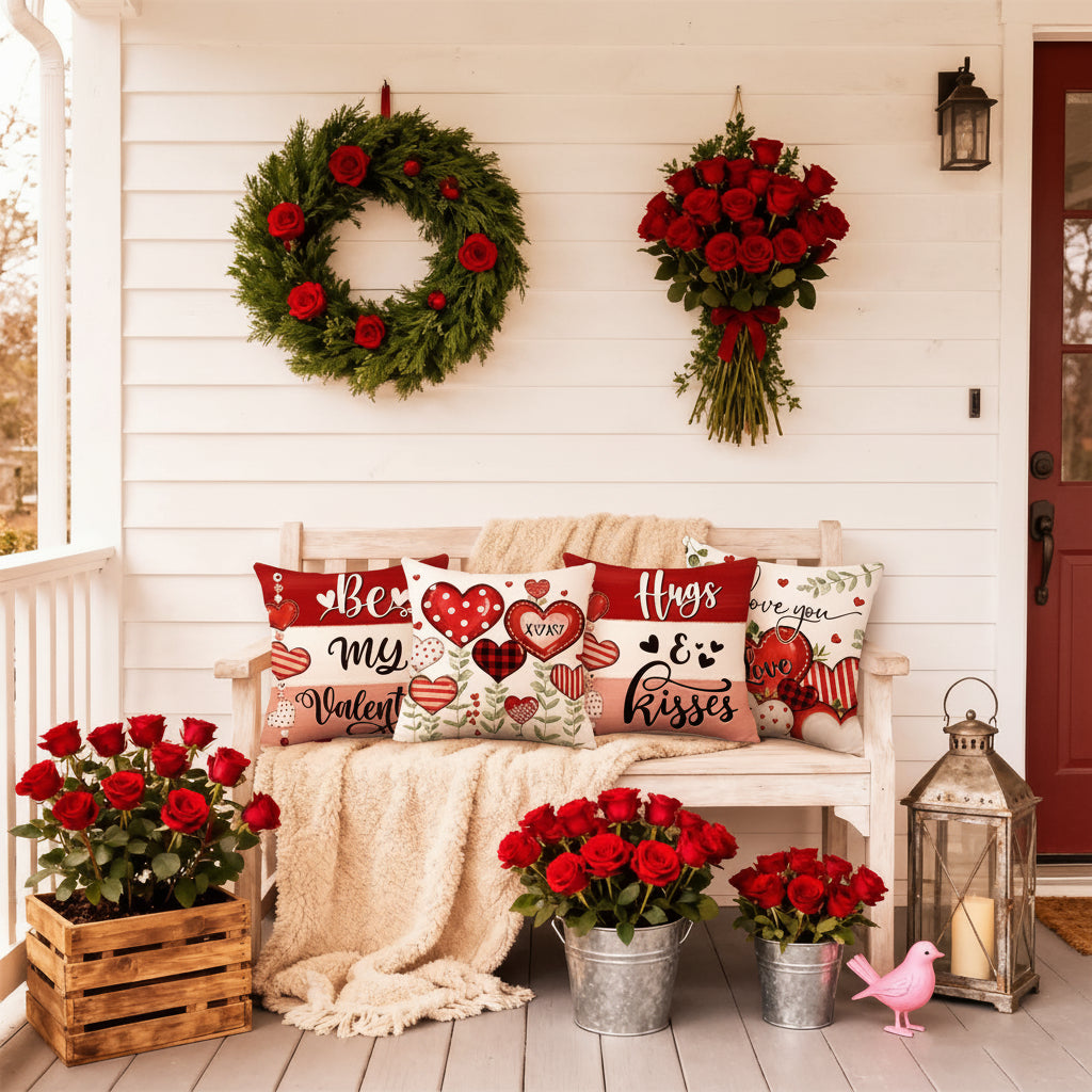 Set of Polyester Cushion Covers with Valentine Heart Design