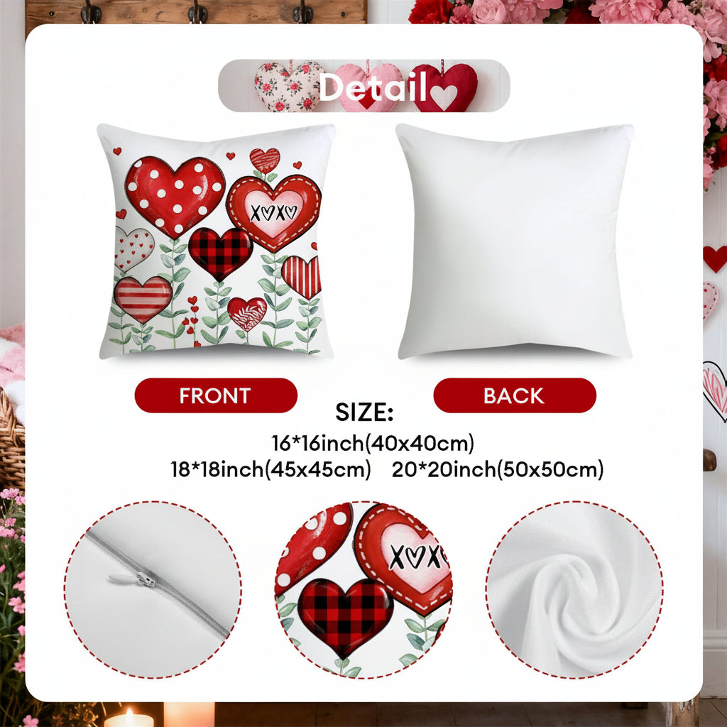 Set of Polyester Cushion Covers with Valentine Heart Design