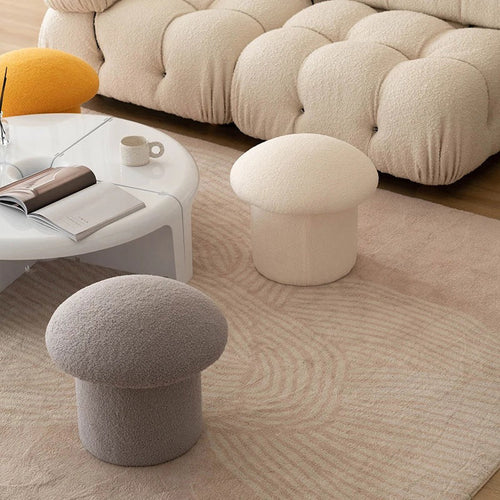 Armless Bedroom Stool - Minimalist Upholstered in Lambswool