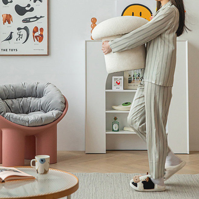 Armless Bedroom Stool - Minimalist Upholstered in Lambswool