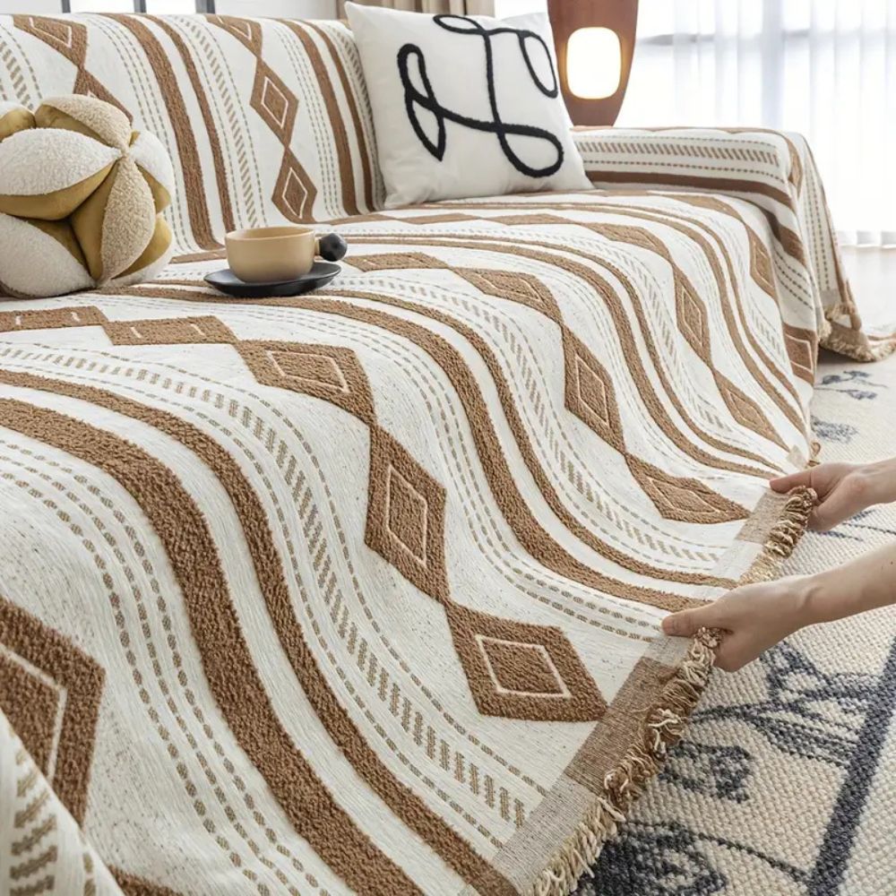 Bohemian Striped Microfiber Blend Sofa Cover