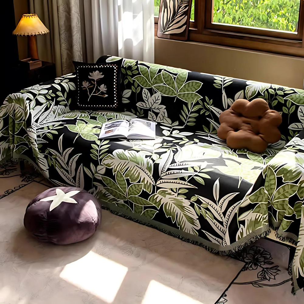 Jungle Style Chenille Sofa Cover - Soft Fabric with Tassels