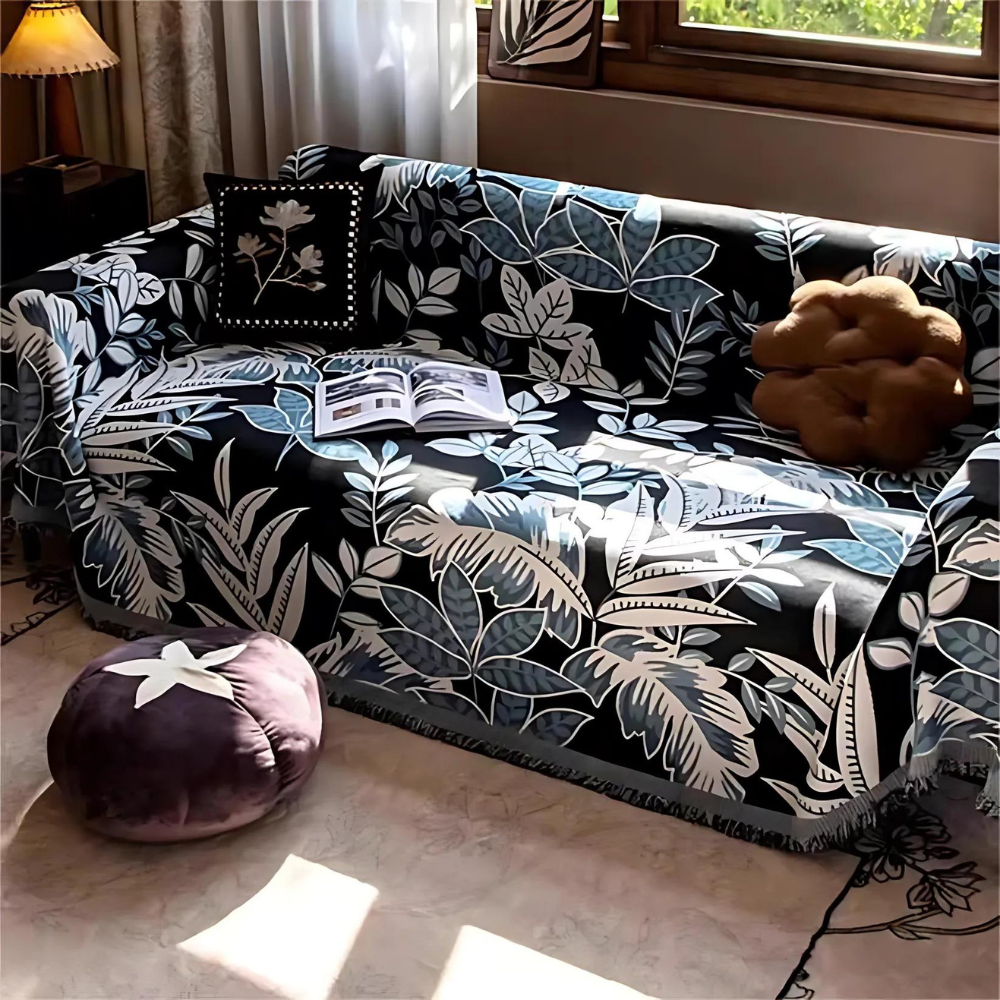 Jungle Style Chenille Sofa Cover - Soft Fabric with Tassels