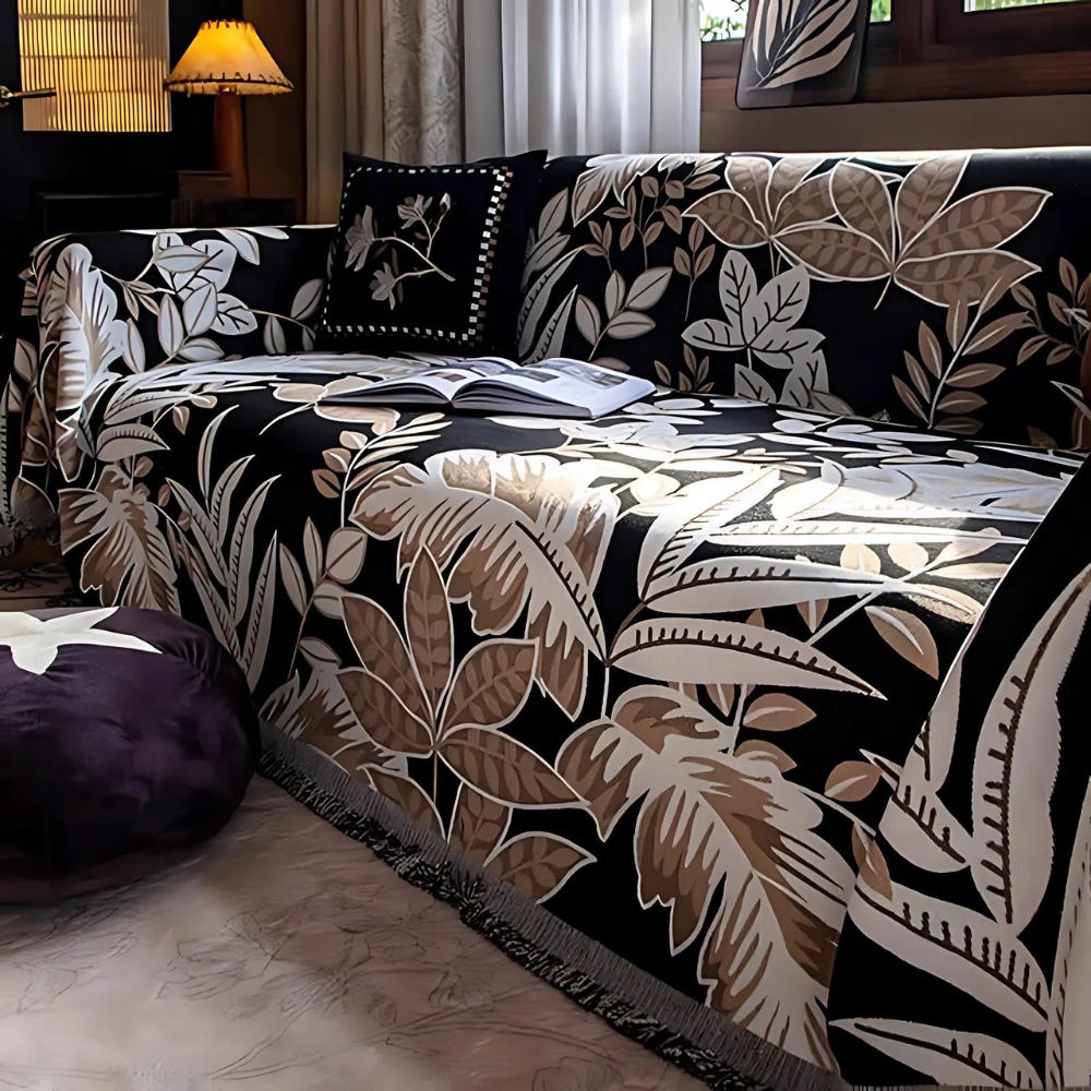 Jungle Style Chenille Sofa Cover - Soft Fabric with Tassels