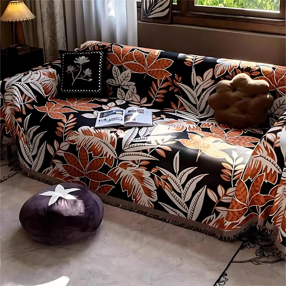 Jungle Style Chenille Sofa Cover - Soft Fabric with Tassels