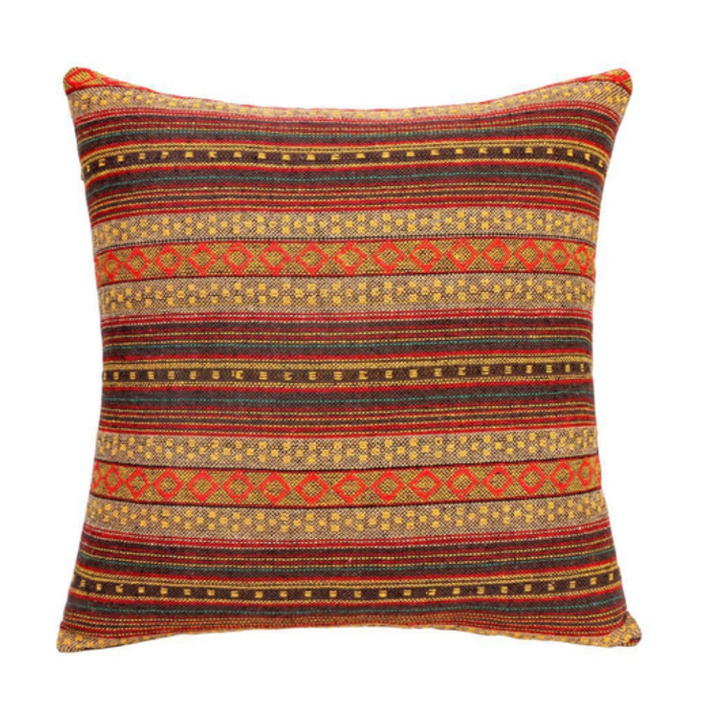 Bohemian Geometric Design Microfiber Cushion Cover – Vibrant Woven Style