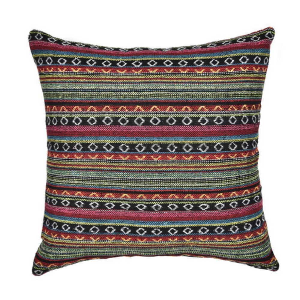 Bohemian Geometric Design Microfiber Cushion Cover – Vibrant Woven Style