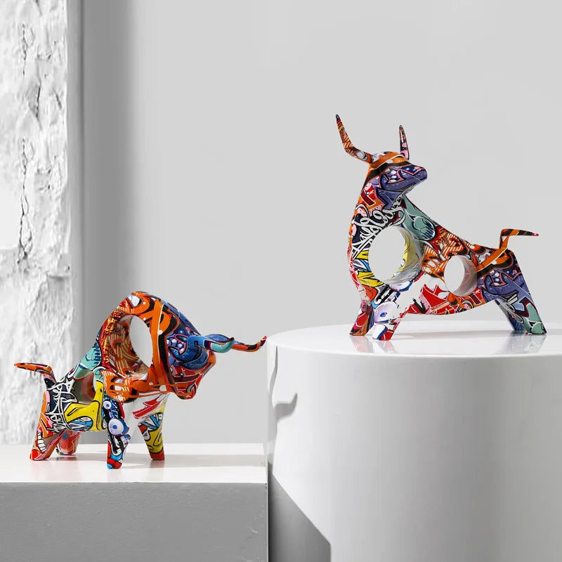 Colorful Resin Bull Artwork for Modern Interiors