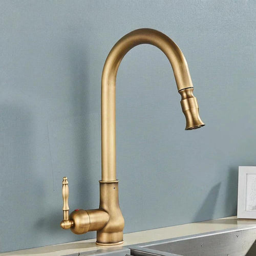 Brass Vintage Kitchen Faucet with Swivel Spout Mixer