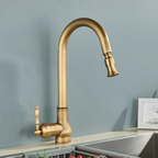 Brass Vintage Kitchen Faucet with Swivel Spout Mixer