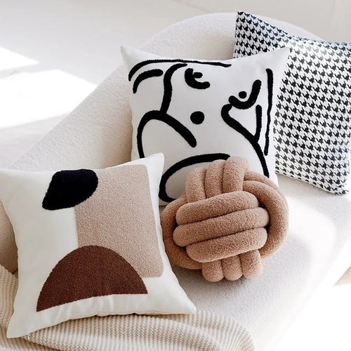 Brown and Cream Decorative Cushion Covers – Soft Vintage Patchwork Pillows for Home and Business