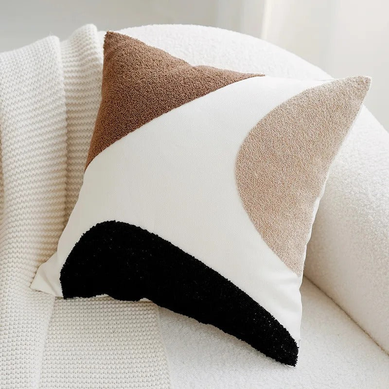 Brown and Cream Decorative Cushion Covers – Soft Vintage Patchwork Pillows for Home and Business