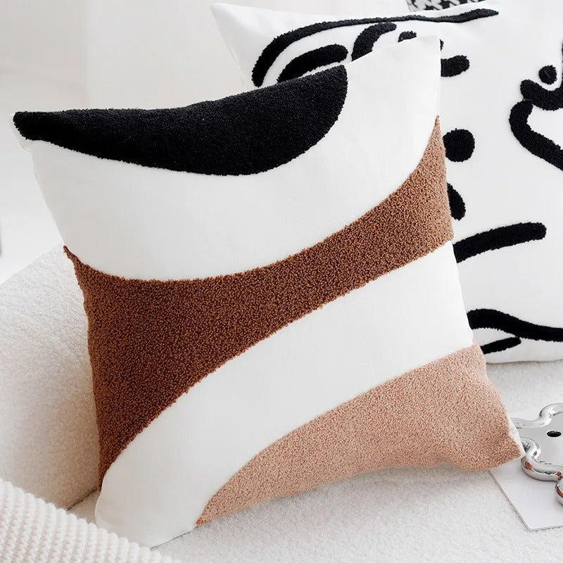 Brown and Cream Decorative Cushion Covers – Soft Vintage Patchwork Pillows for Home and Business