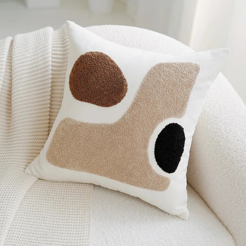 Brown and Cream Decorative Cushion Covers – Soft Vintage Patchwork Pillows for Home and Business