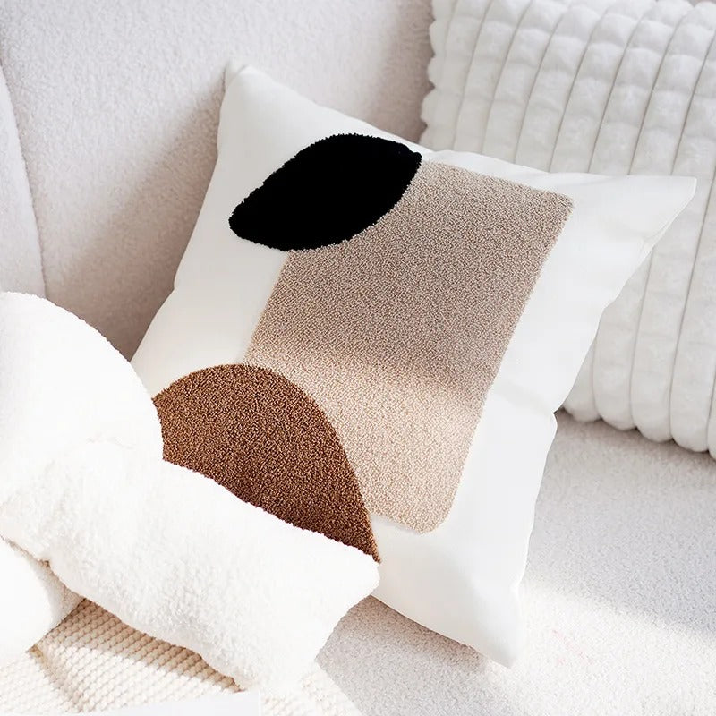 Brown and Cream Decorative Cushion Covers – Soft Vintage Patchwork Pillows for Home and Business