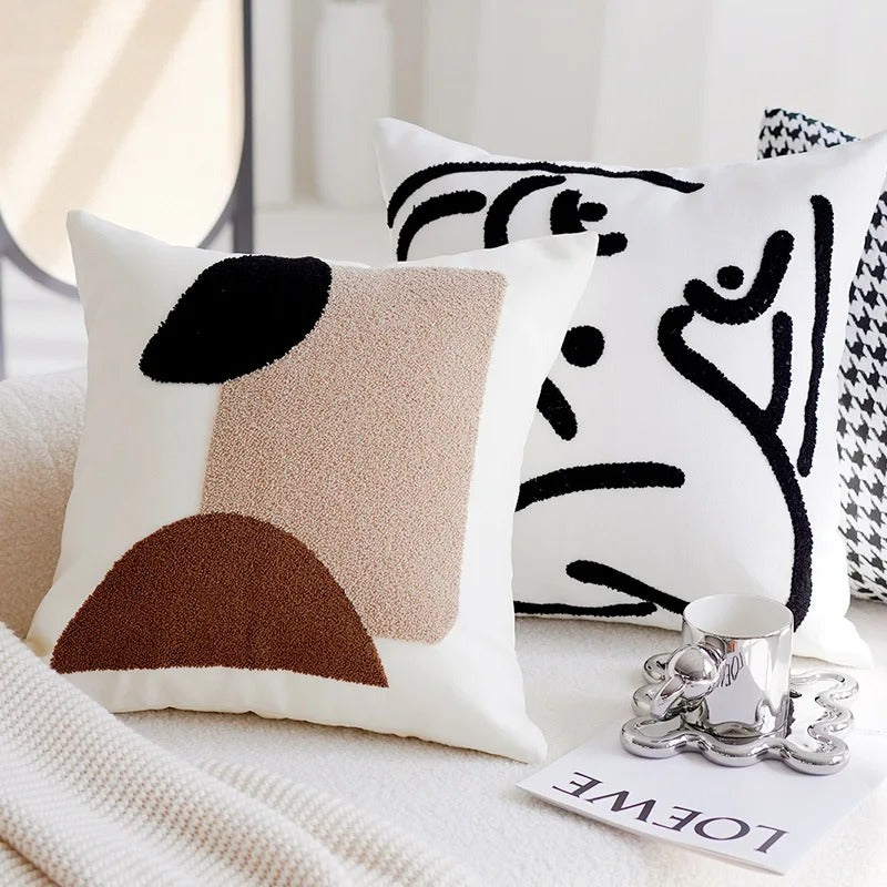 Brown and Cream Decorative Cushion Covers – Soft Vintage Patchwork Pillows for Home and Business