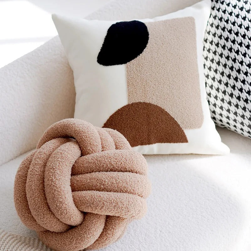Brown and Cream Decorative Cushion Covers – Soft Vintage Patchwork Pillows for Home and Business