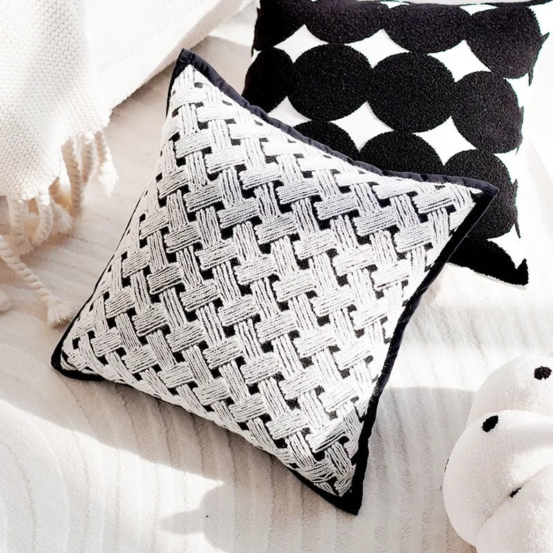 Brown and Cream Decorative Cushion Covers – Soft Vintage Patchwork Pillows for Home and Business