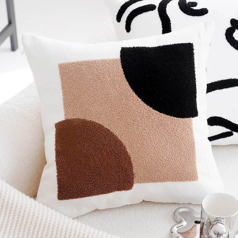 Brown and Cream Decorative Cushion Covers – Soft Vintage Patchwork Pillows for Home and Business