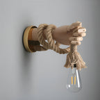 Handcrafted Wall Lamp with Hemp Rope and Wood – E27 Socket for Warm Lighting
