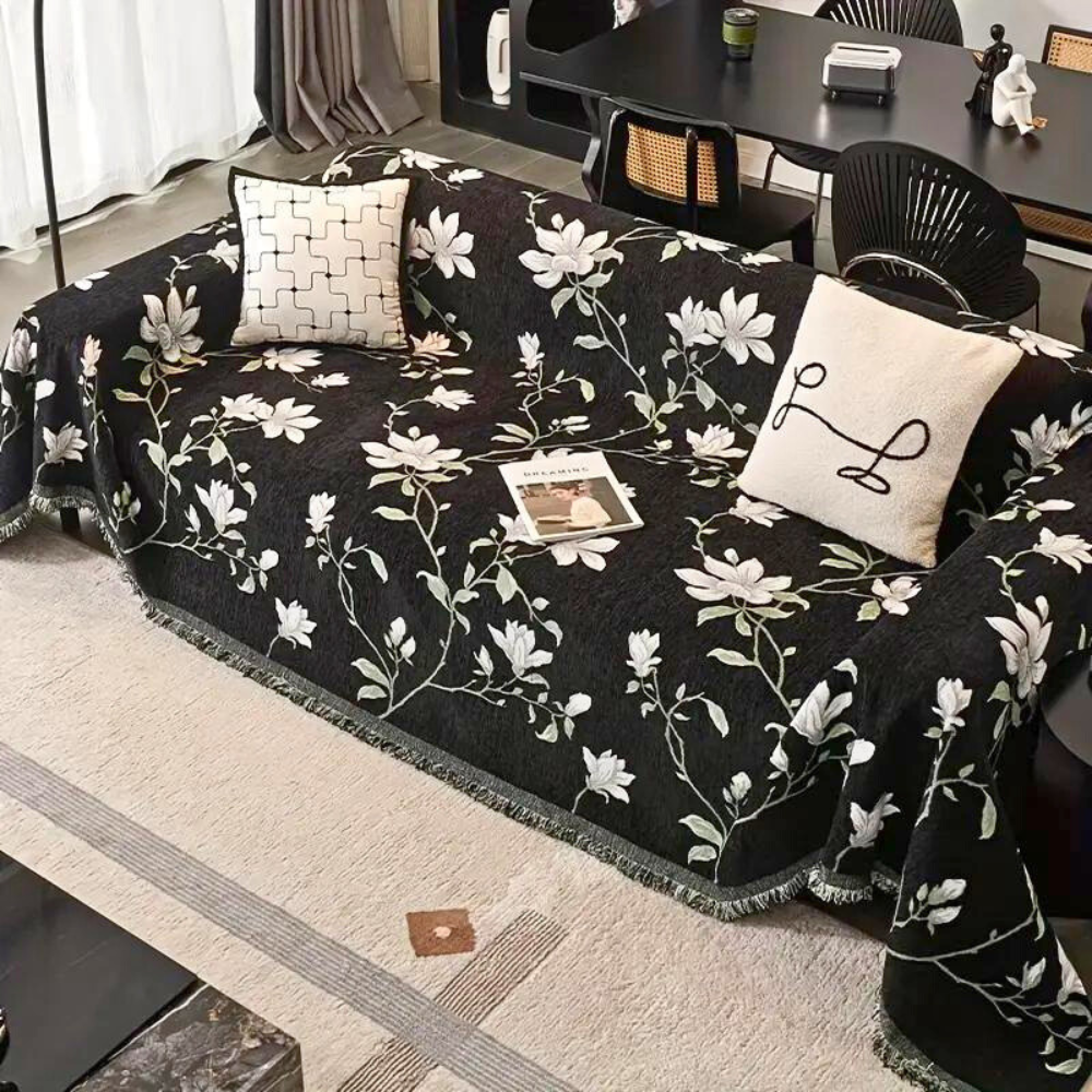 Elegant Vintage Design Chenille Sofa Cover in Floral Pattern
