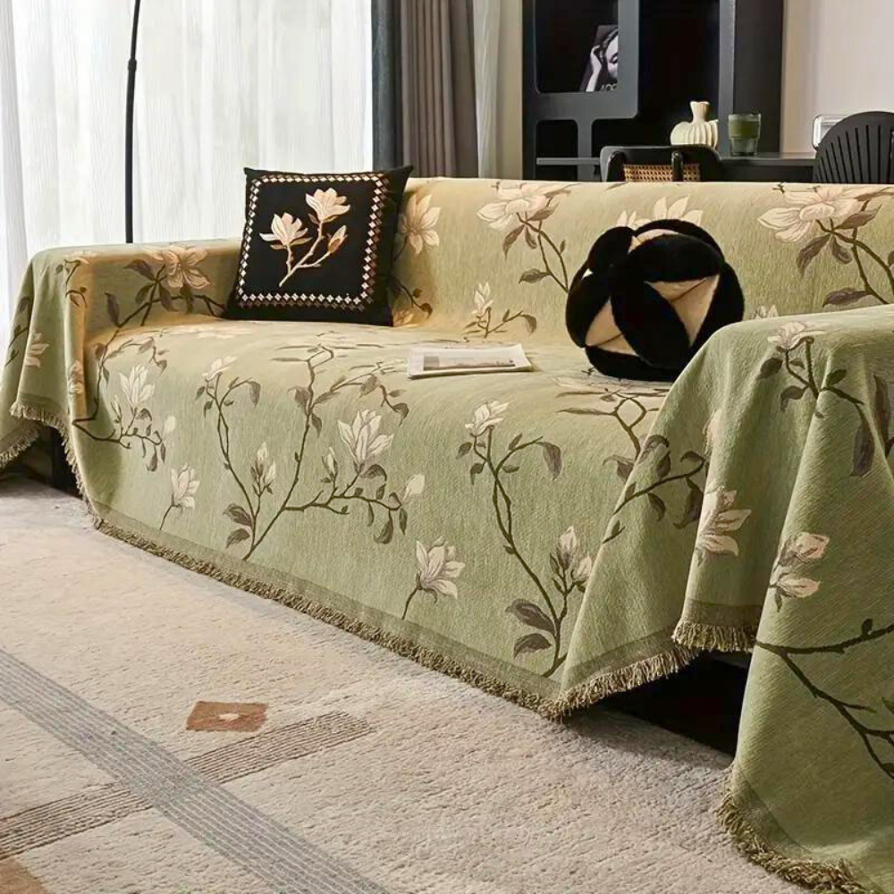 Elegant Vintage Design Chenille Sofa Cover in Floral Pattern