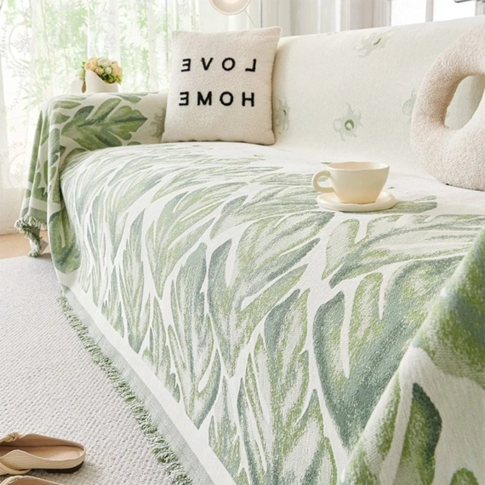 Leaf Pattern Chenille Sofa Protector - Soft, Durable, Pet-Friendly
