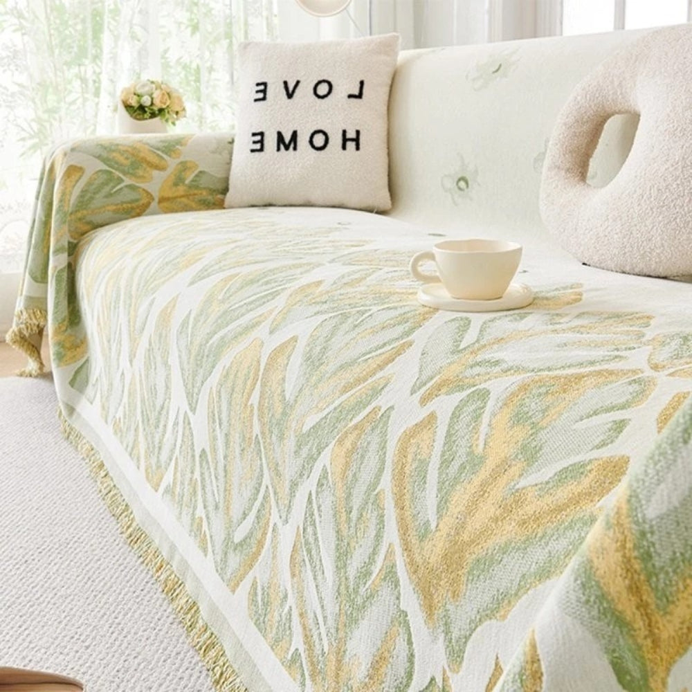 Leaf Pattern Chenille Sofa Protector - Soft, Durable, Pet-Friendly