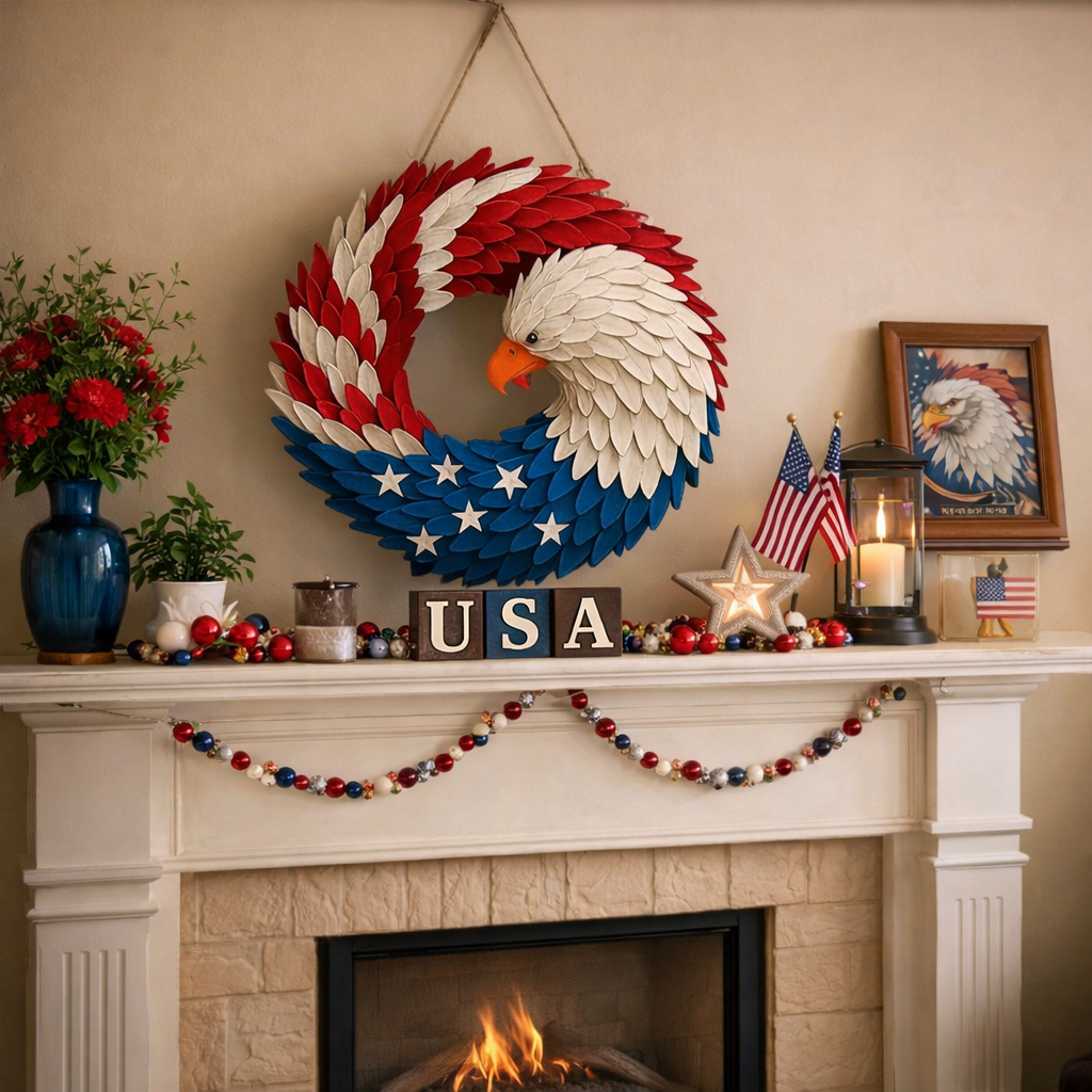 Eagle Wreath Wall Decor for Veterans - Boxwood Door Display